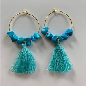 Turquoise Crystal Boho Tassel Earrings